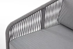 "Канны" диван модульный плетеный из роупа, каркас алюминий белый, роуп светло-серый круглый, ткань светло-серая