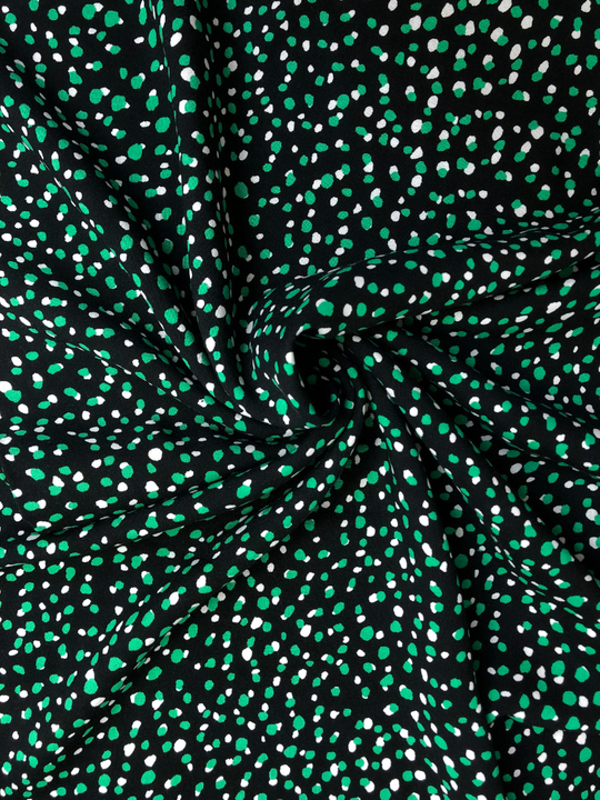 штапель принт точка зеленый/белый на черном D32C1