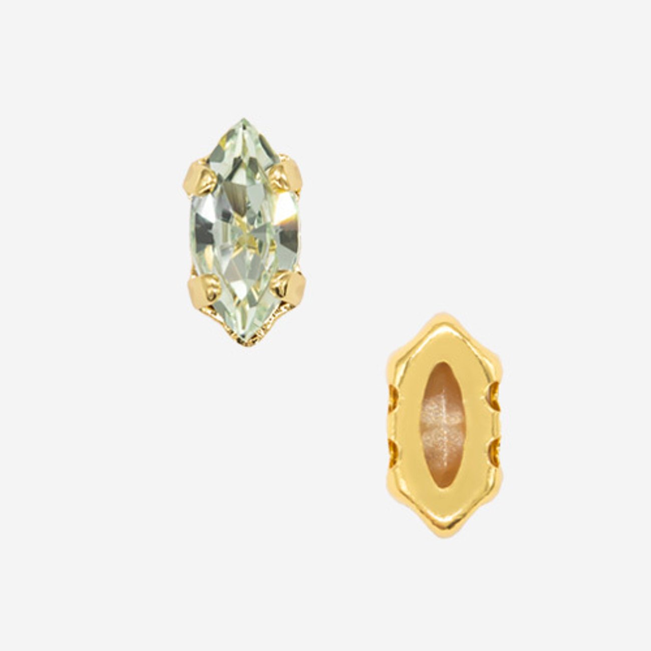 Кристалл Маркиз (Marquise Fancy Stone) в цапах, оттенок "Хризолит"/"Chrysolite", 6*3мм, позолота