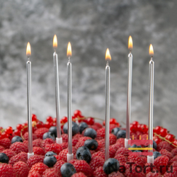 Набор свечей для торта «Happy Birthday, 6 в 1», серебряный металлик