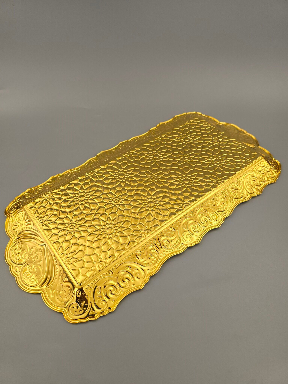 Поднос прямоугольный декоративный 35*18 "Цветок" металлический /ACAR. Турция (серебристый)