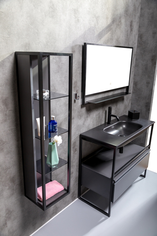 Armadi Art Пенал LOFT высокий антрацит, полки стекло