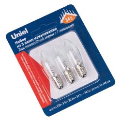IL-CT13-CL-03-E10-34V SET3 BLISTER Лампа накаливания для новогодней горки на 7 ламп. 3Вт. прозрачная. 34V. Набор из 3шт. в блистере. ТМ Uniel
