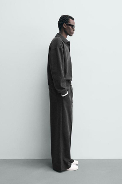 ZARA ДЖОГГЕРЫ WIDE-LEG С ТЕКСТУРОЙ, ТЕМНО-СЕРЫЙ