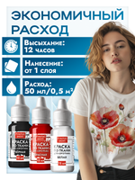 Комбо красок для аэрографа по ткани (белая+черная+красная) 3х15 мл