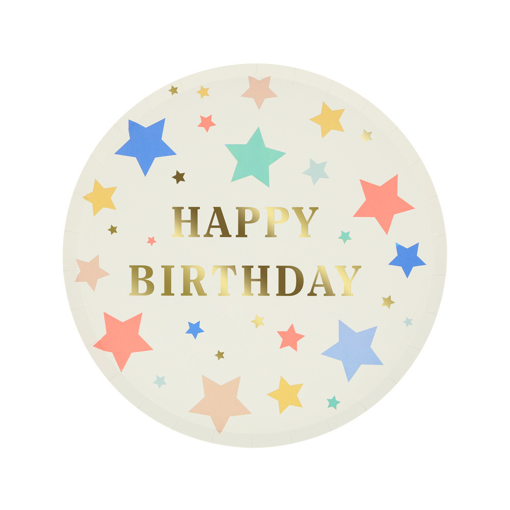 Тарелки маленькие звёздные "Happy Birthday" 8 шт.