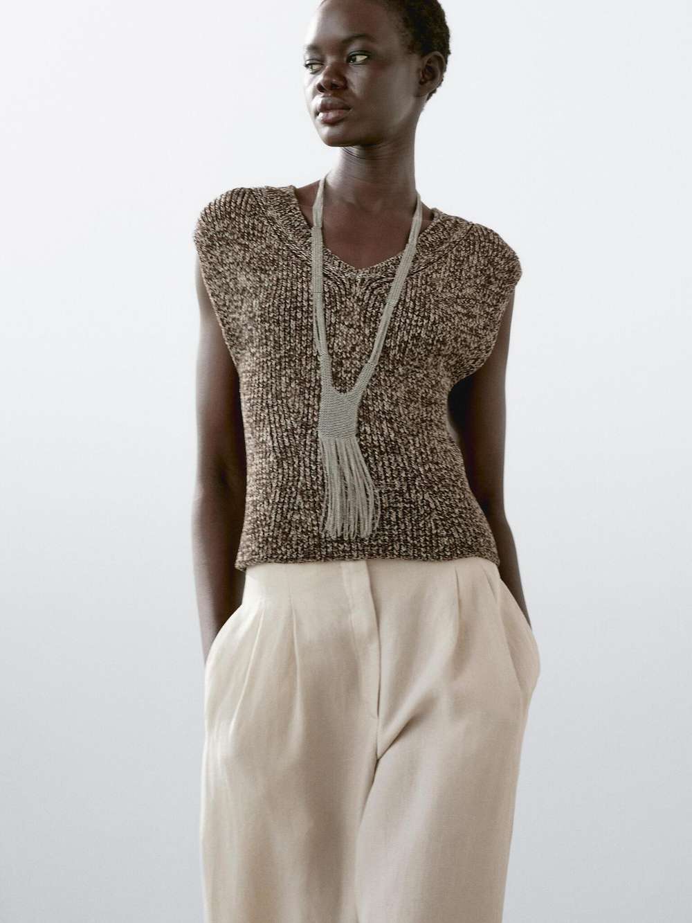 Massimo Dutti Брюки из 100% льна с двойными защипами, дымчатый