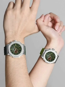 Часы наручные кварцевые NAVIFORCE на силиконовом ремешке, серебристый/зеленый W8860-02