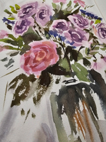 Картина авторская акварельная в паспарту 30х40 см на стену для интерьера "Букет"