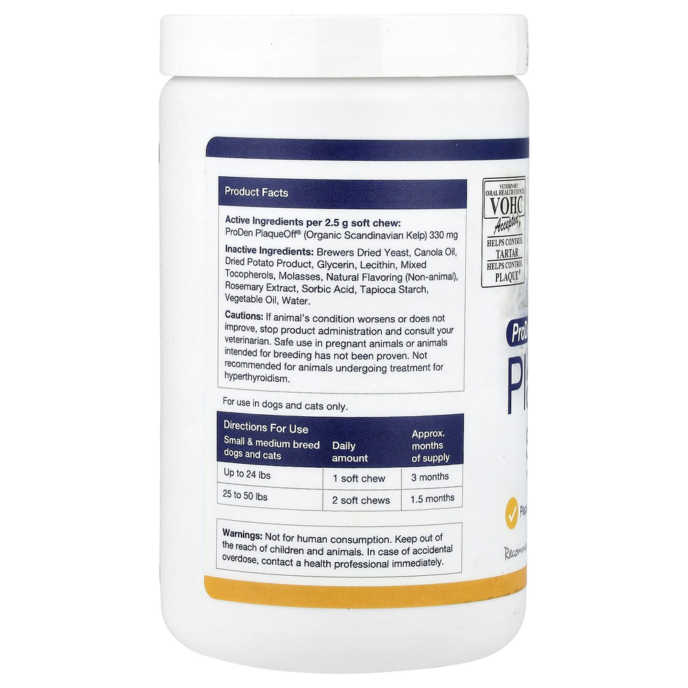 ProDen, PlaqueOff®, жевательные таблетки, для собак и кошек мелких и средних пород, 90 жевательных таблеток, 225 г (7,9 унции)