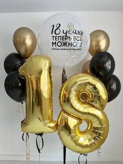 Воздушные шары на 18 лет черный/золото №3096