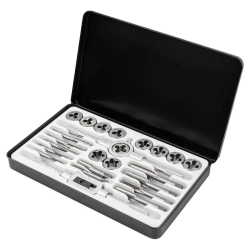 Набор метчиков и плашек метрических 24пр.(М5х0.8/0.9, М6х0.75/1.0, М8х1.0/1.25, М10х1.25/1.5, М12х1.5/1.75), в металлическом кейсе Forsage F-M024-1