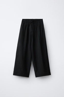 ZARA БРЮКИ WIDE LEG С ЖАТЫМ ЭФФЕКТОМ, ЧЕРНЫЙ