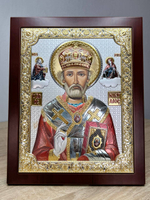 Николай Чудотворец, икона прямоугольная с рамкой, красное дерево, эмаль 150х190
