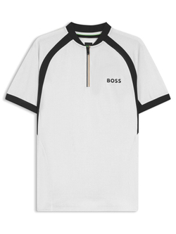 Мужская теннисная футболка BOSS MatchМяч TOC Zip-Neck Slim-Fit - white