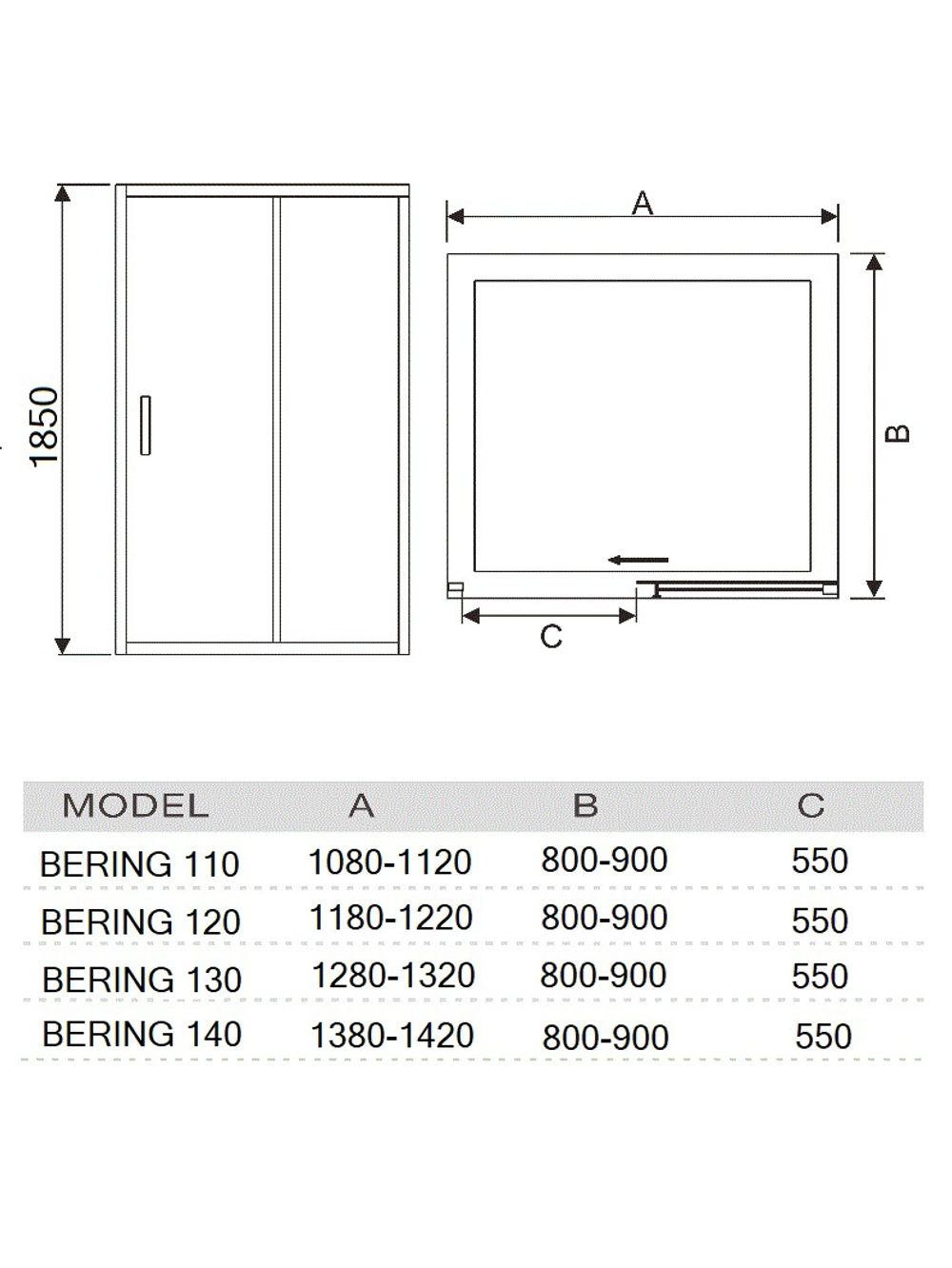 Душевое ограждение RIVER BERING 120 МТ Душевое ограждение 120х185 10000000721 Прямоугольная Универсальная  Хром матовый
