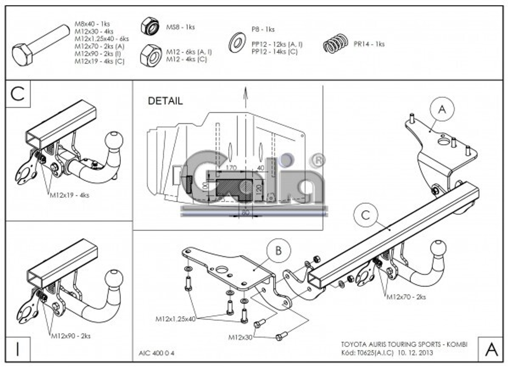 Фаркоп оцинкованный Galia T062A для Toyota Auris универсал 2013-(паспорт и сертификат в комплекте)(без электрики)