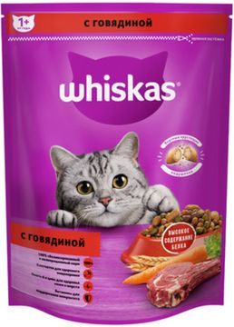 Whiskas полноценный корм для кошек подушечки с паштетом со вкусом говядины