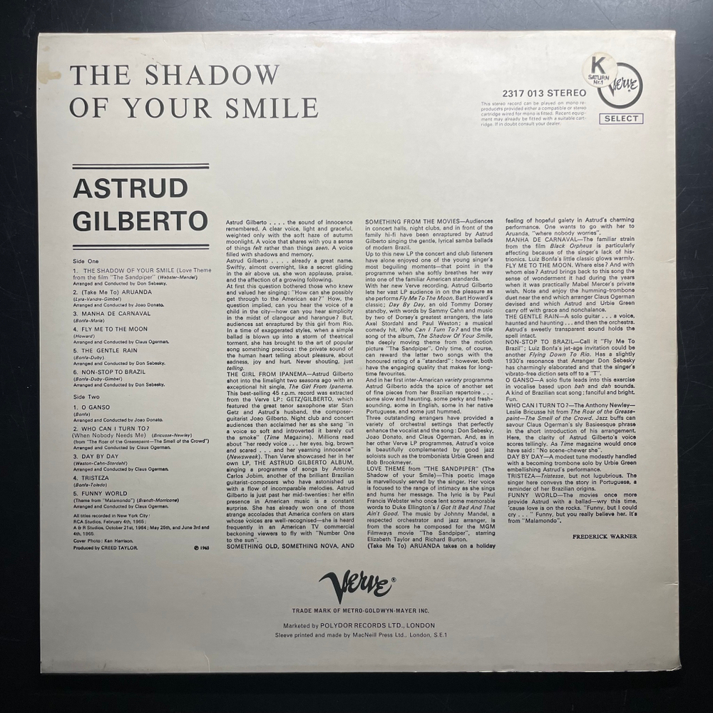 Astrud Gilberto ‎– The Shadow Of Your Smile (Англия)