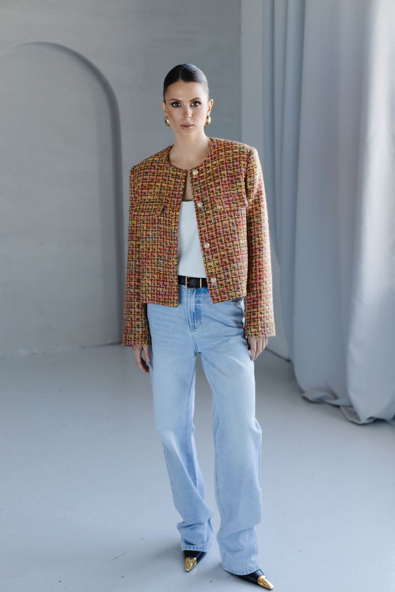 Жакет из твида укороченный разноцветный