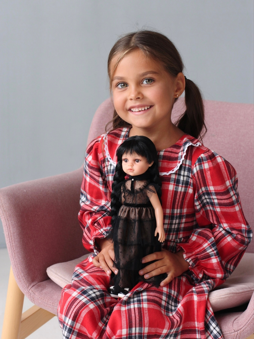 Платье красное в клетку с длинным рукавом