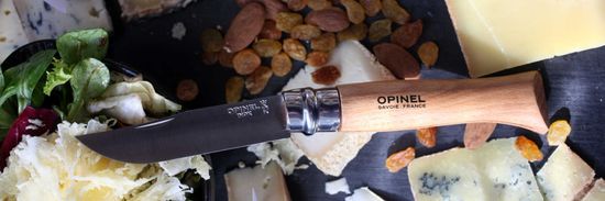 Складной нож Opinel №9, нержавеющая сталь, рукоять из дерева бука, блистер c клинком из стали Sandvik™ 12С27