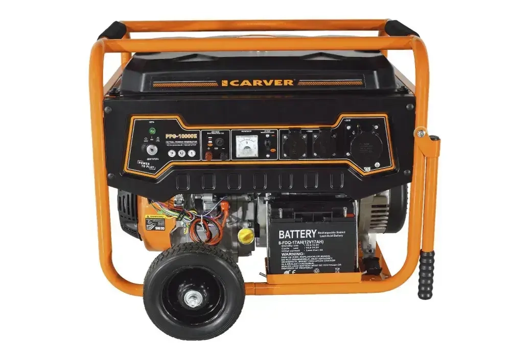 Генератор бензиновый CARVER PPG-10000Е (LT-192FВ, 8.0/8.3 кВт, 220В, бак 25л, эл.ст, медь) / бензогенератор / резервное питание