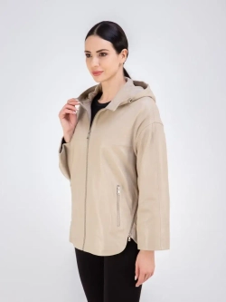 Куртка кожаная натуральная оверсайз с капюшоном