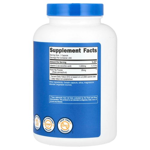 Nutricost, витамин C с шиповником, 1000 мг, 240 капсул