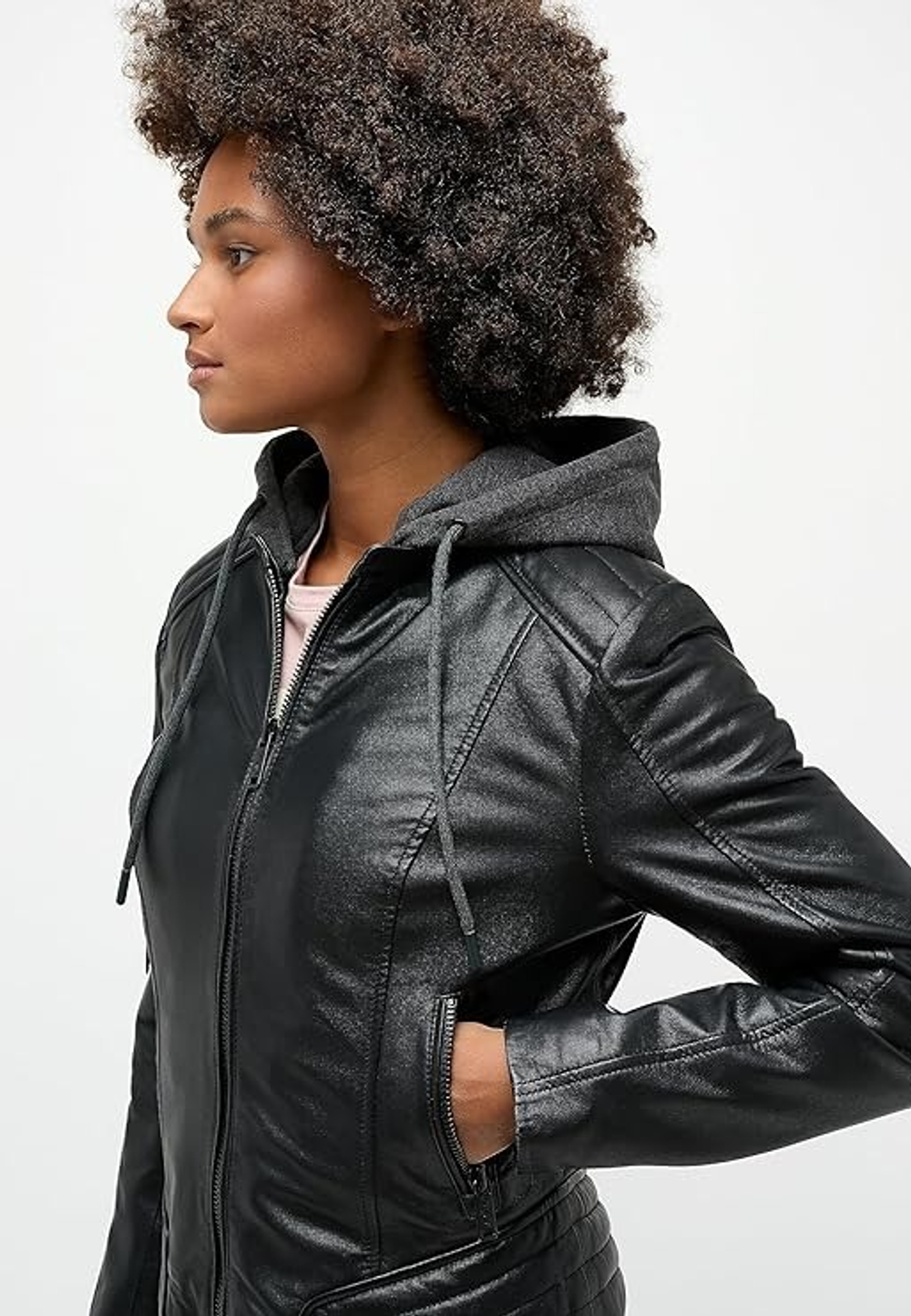 Куртка кожаная женская MUSTANG women's straight biker jacket with det. jersey hood