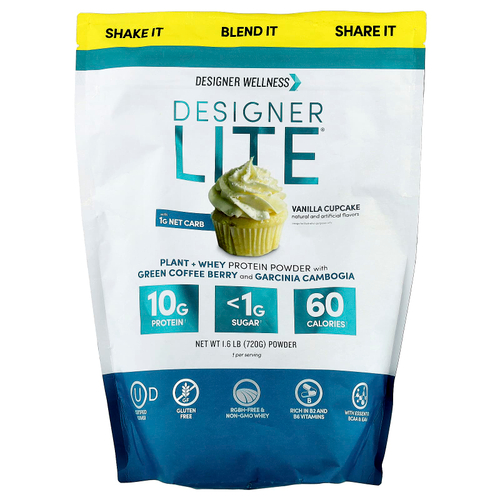 Designer Wellness, Designer Lite®, порошок из растительного и сывороточного протеина, со вкусом ванильного кекса, 720 г (1,6 фунта)