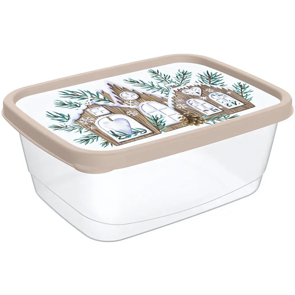 Контейнер для продуктов прямоугольный 0,85л с декором бежевый