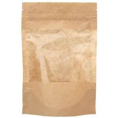 Пакет бумажный Doypack 160х250 (40+40) мм крафт с прозрачным окошком 90 мм (100/700 шт.) 121-018