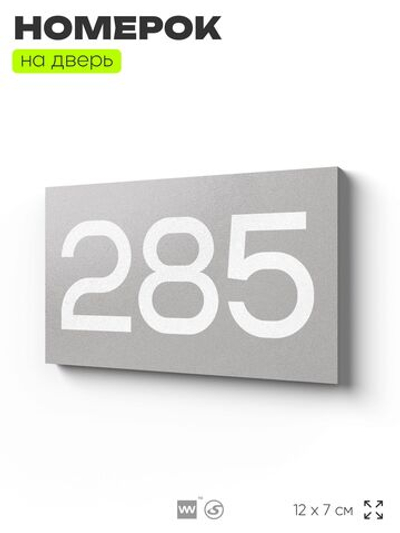 Номер на дверь 285, табличка на дверь для офиса, квартиры, кабинета, аудитории, склада, серая 120х70 мм, Айдентика Технолоджи