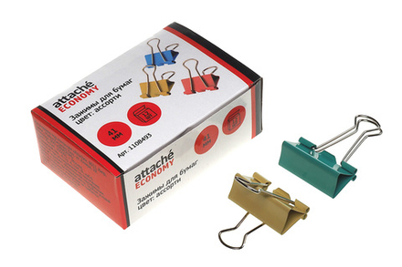 Зажим для бумаг металлический 41мм цветной 12шт/уп Attache Economy цена за 1шт