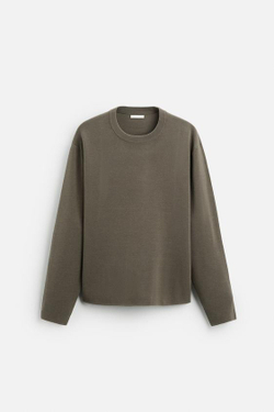 ZARA СВИТЕР ИЗ СМЕСОВОГО ХЛОПКА С РЕЛЬЕФНЫМ УЗОРОМ, РЫЖЕВАТО-КОРИЧНЕВЫЙ