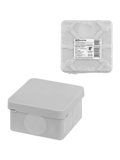 Распаячная коробка, двухкомпонентная, ОП 70х70х40 мм, IP66, 6 вх., серая, инд. штрихкод TDM