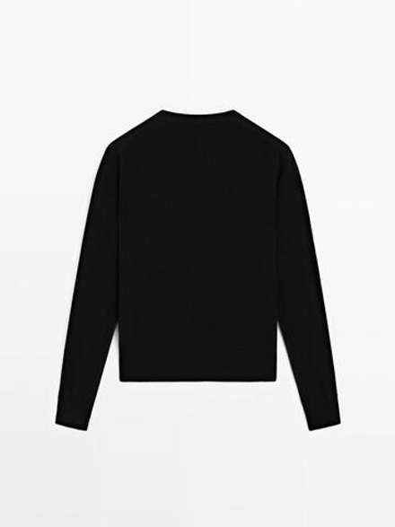 Massimo Dutti Свитер из смесовой шерсти с V-образным вырезом, черный