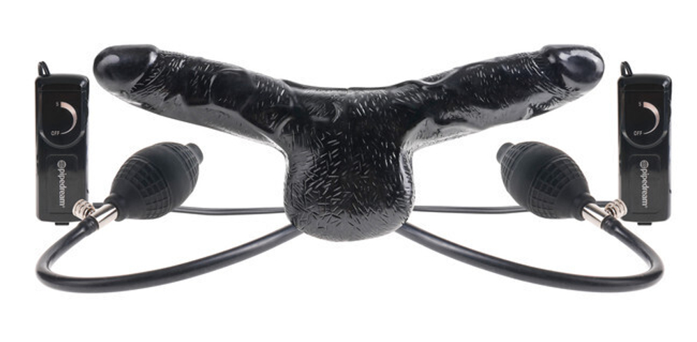 Два фаллоса с вибрацией и подкачкой воздуха Inflatable Vibrating Double Delight (Цвет: черный)