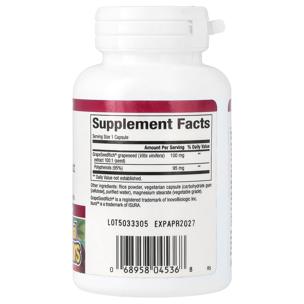 Natural Factors, GrapeSeedRich, экстракт виноградных косточек, 100 мг, 90 вегетарианских капсул