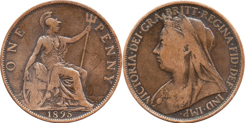 Великобритания 1 пенни, 1895-1901 Королева Виктория VF
