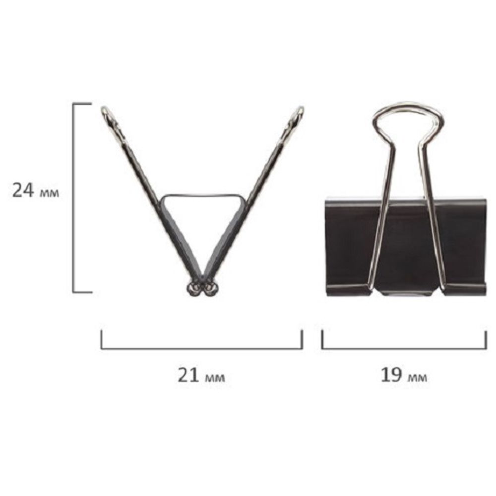 Зажим для бумаг 19мм, 12шт/упак, чёрный, Staff