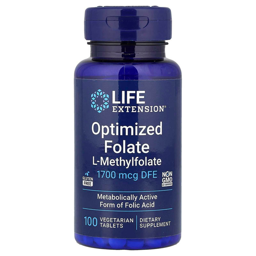 Life Extension, оптимизированный фолат, 1700 мкг DFE, 100 вегетарианских таблеток