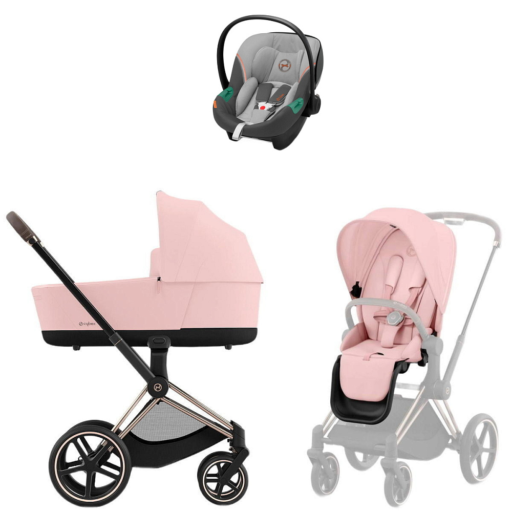 Коляска Cybex Priam IV Rosegold complete Aton S2 Lava Grey Base One 4 в 1 Peach Pink