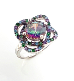 Кольцо Эстерелла с мистическим кварцем и фианитами, серебро 925*, родированное /Ф