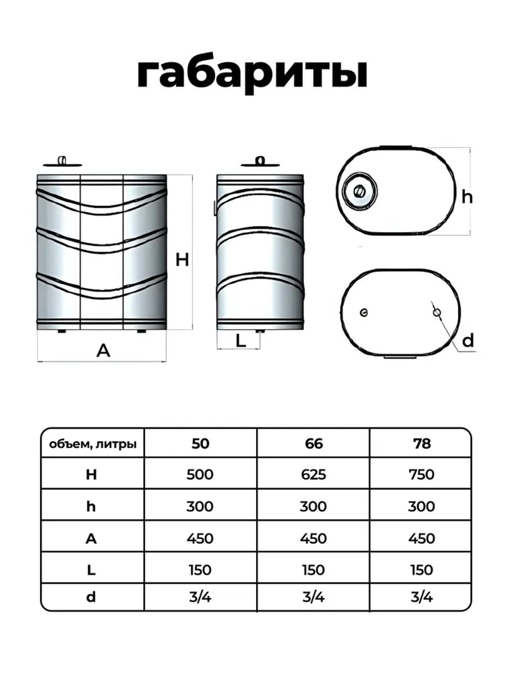 Бак выносной для теплообменника вертикальный 66 л, AISI 304 0,8 мм