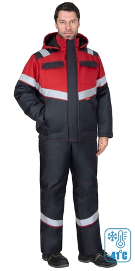 Костюм СИРИУС-НАВИГАТОР-1М зимний, куртка кор., п/к, тёмно-серый с красным и СОП