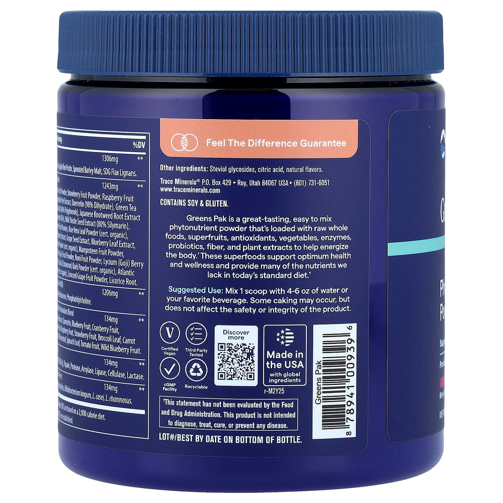 Trace, Greens Pak, фитонутриенты в порошке, ягодный вкус, 225 г (7,9 унции)