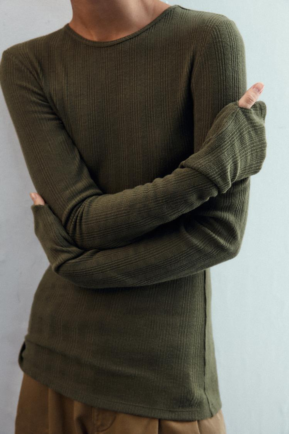 ZARA МЯГКАЯ ФУТБОЛКА В РУБЧИК, ТЕМНО-ЗЕЛЕНЫЙ