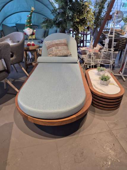 Шезлонг Spain, массив ироко, голубой матрас